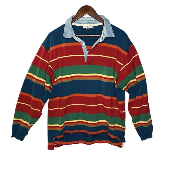 J. Crew Shirts J Crew Mens Rugby Striped 9s Polo Long Sleeve Large
